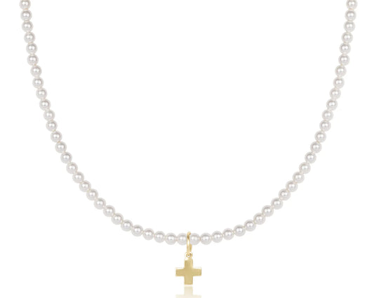 15" Choker Classic Pearl 3mm Bead - Signature Cross Gold Charm