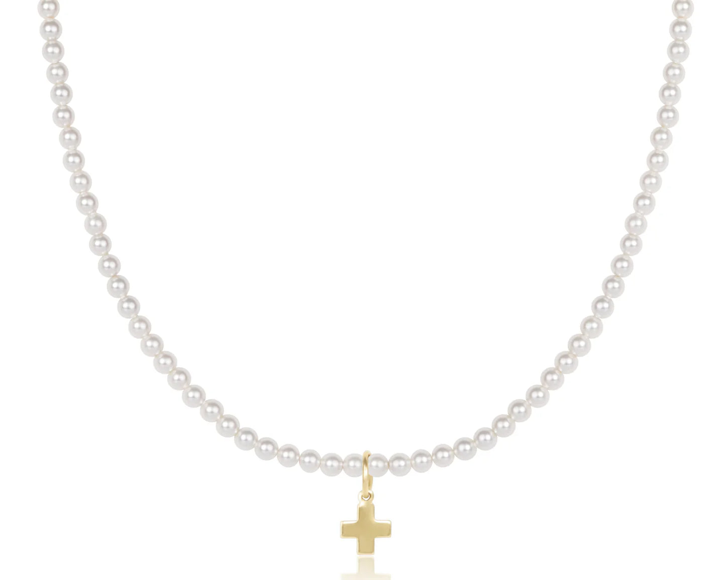17" Choker Classic Pearl 3mm Bead - Signature Cross gold charm