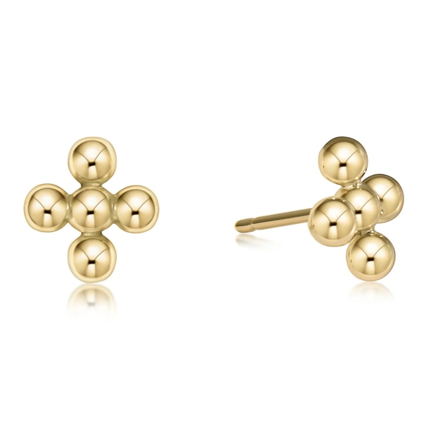 Classic beaded Signature Cross Bead stud - 4mm Bead Gold