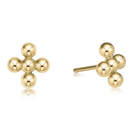 Classic beaded Signature Cross Bead stud - 4mm Bead Gold