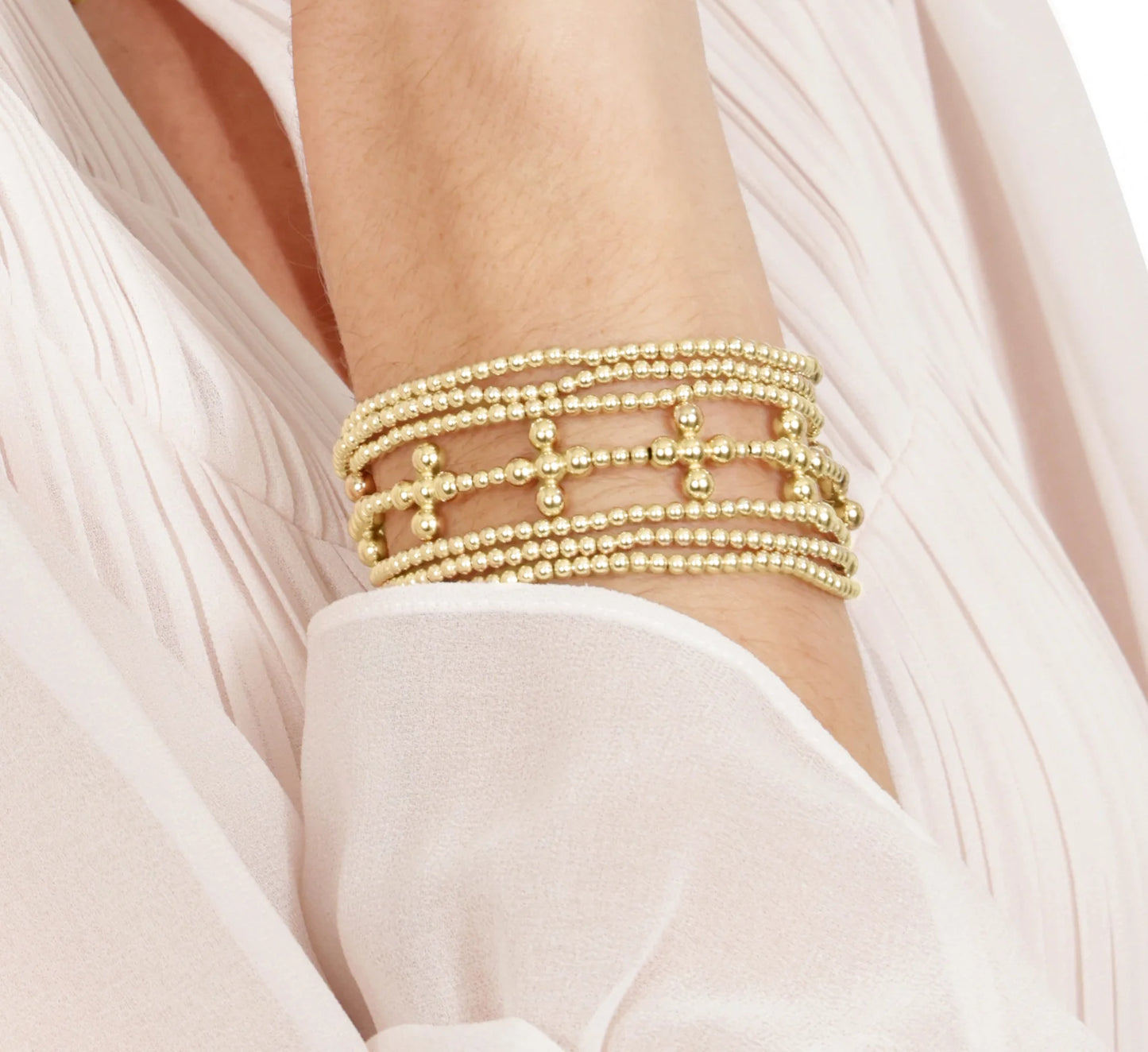 signature cross sincerity pattern 2.5mm bead bracelet - classic beaded signature cross gold - 4mm bead gold