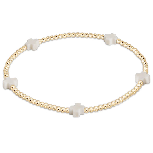 Egirl Signature Cross Small Gold pattern 2mm bead bracelet - Off White