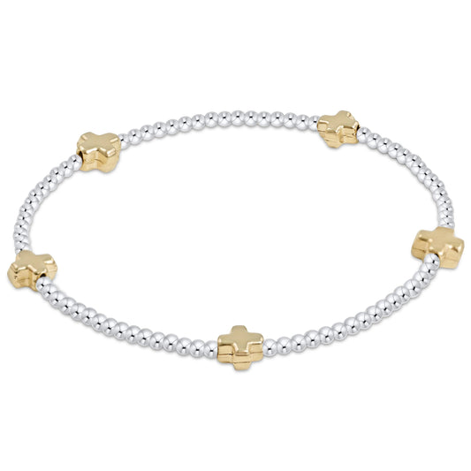 Signature cross small sterling mixed metal pattern 2mm bead bracelet
