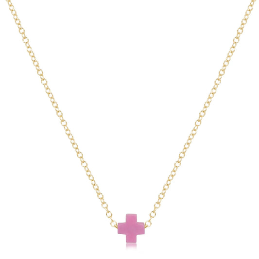 Egirl 14" necklace gold - signature cross small bright pink