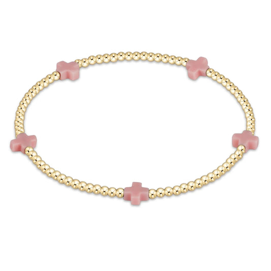Egirl Signature Cross Small Gold pattern 2mm bead bracelet - Coral