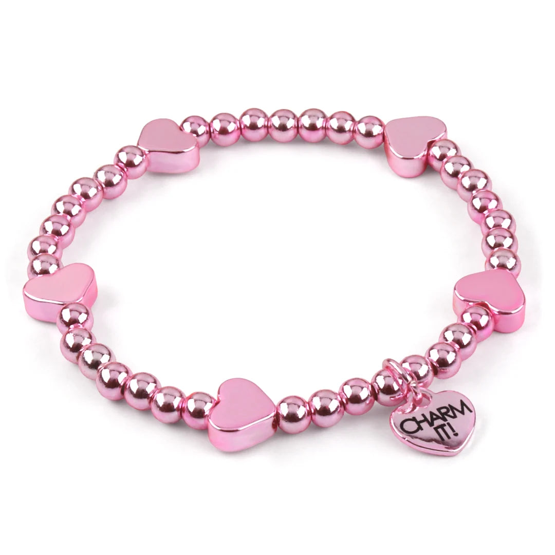 Classic Pink Heart Stretch Bead Bracelet