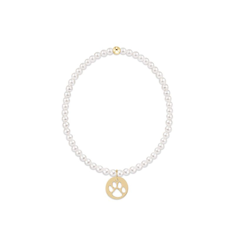 Classic Pearl 3mm Bracelet - Paw Print Gold Disc