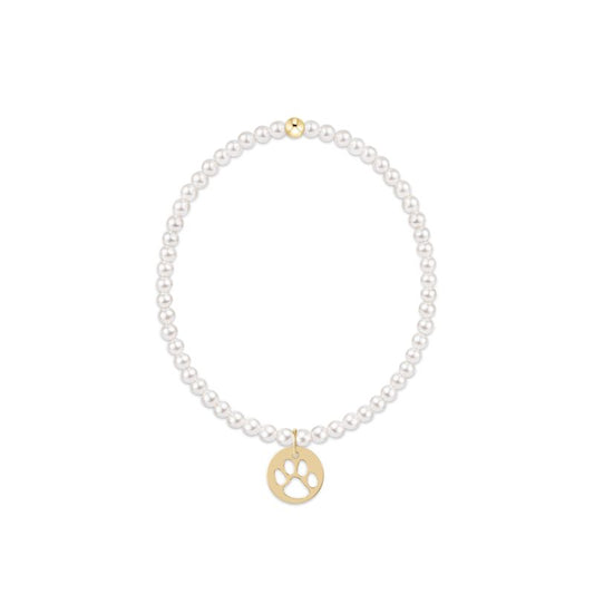 Classic Pearl 3mm Bracelet - Paw Print Gold Disc