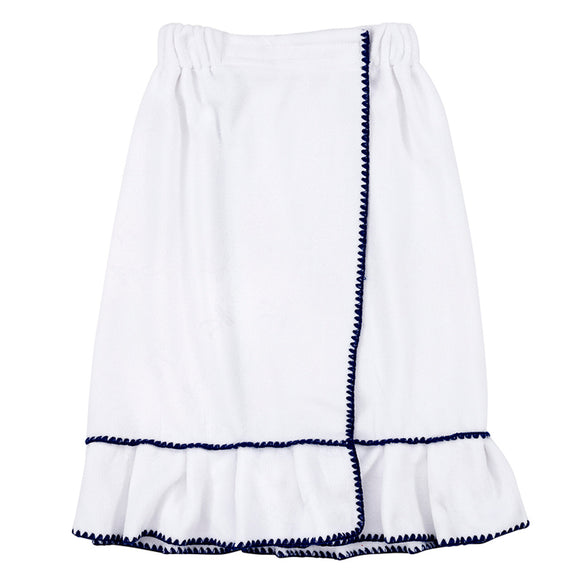 Plush Spa Wrap - White + Ocean Blue Whip Stitch