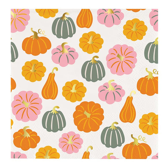 Foil Beverage Napkins - Fall Pumpkins - 20ct