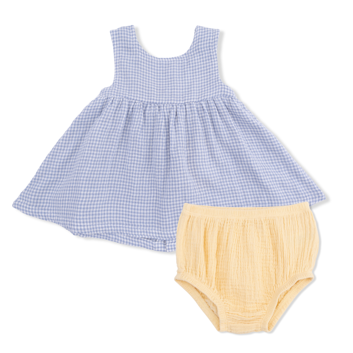 Micro Gingham Blue Blizzard - Infant Dress With Bow And Bloomer