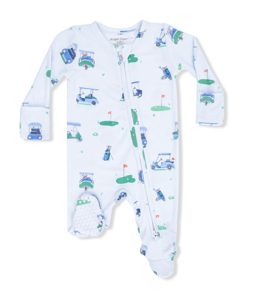 Vintage Golf Carts Blue - 2 Way Zipper Footie