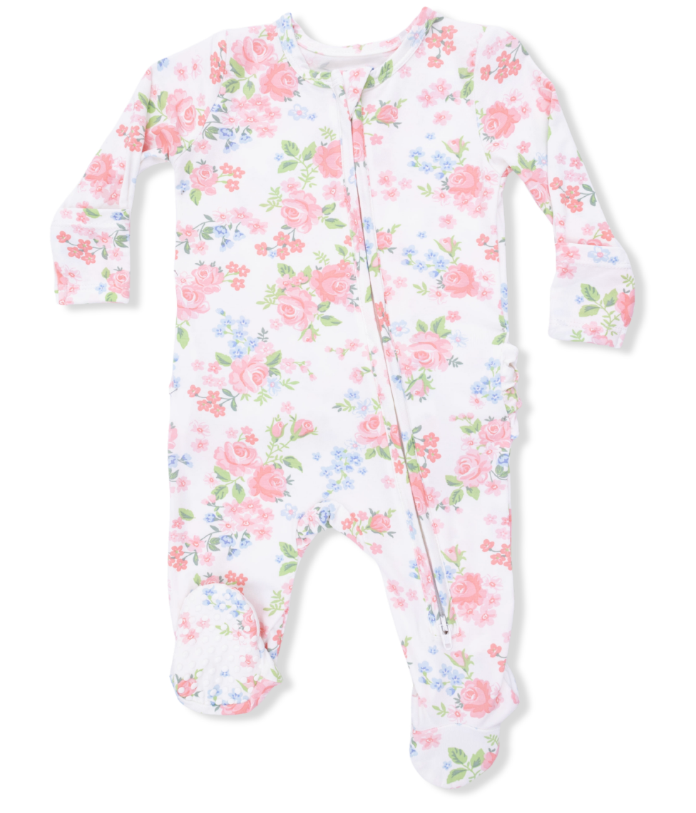 Cute Little Roses - 2 Way Ruffle Back Zipper Footie