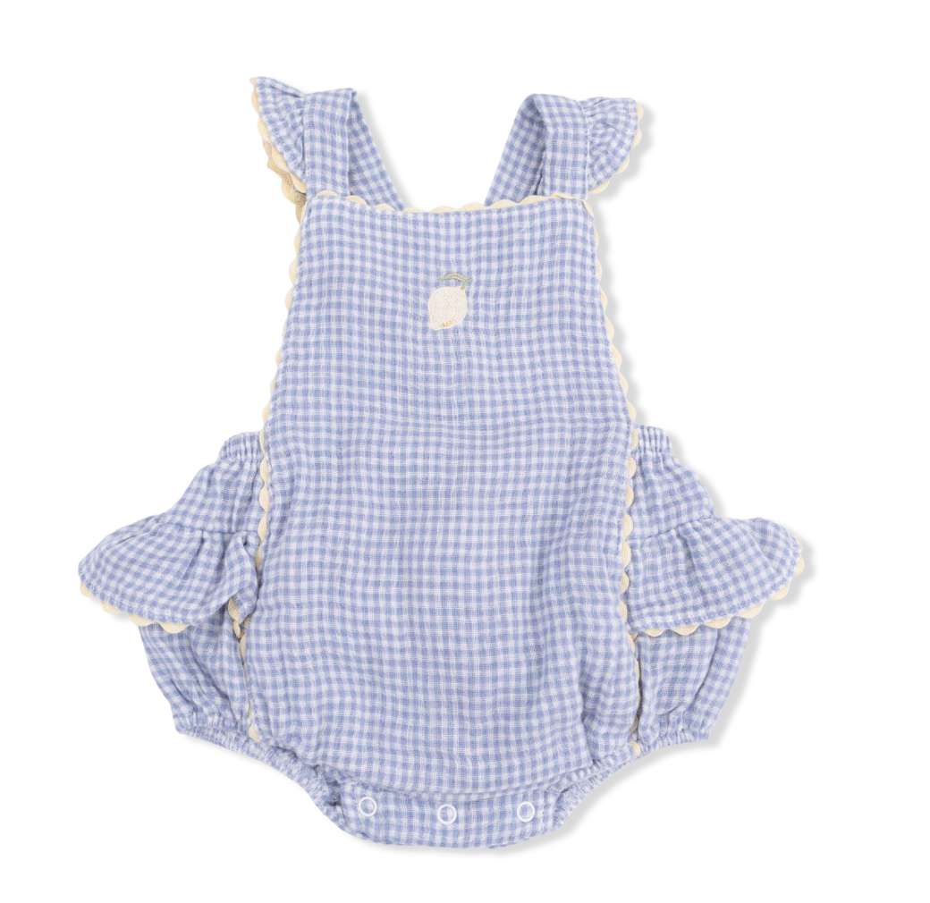 Micro Gingham Blue Blizzard - Ric Rac Ruffle Sunsuit