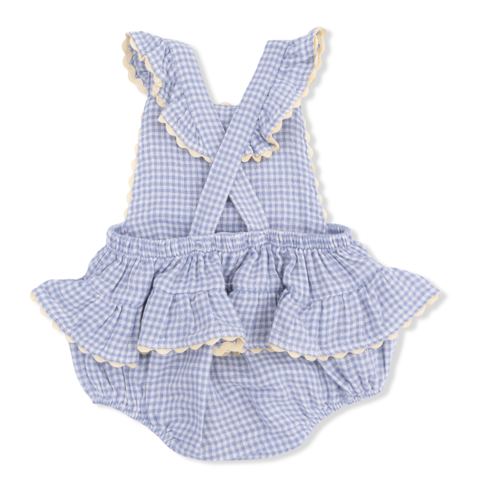 Micro Gingham Blue Blizzard - Ric Rac Ruffle Sunsuit