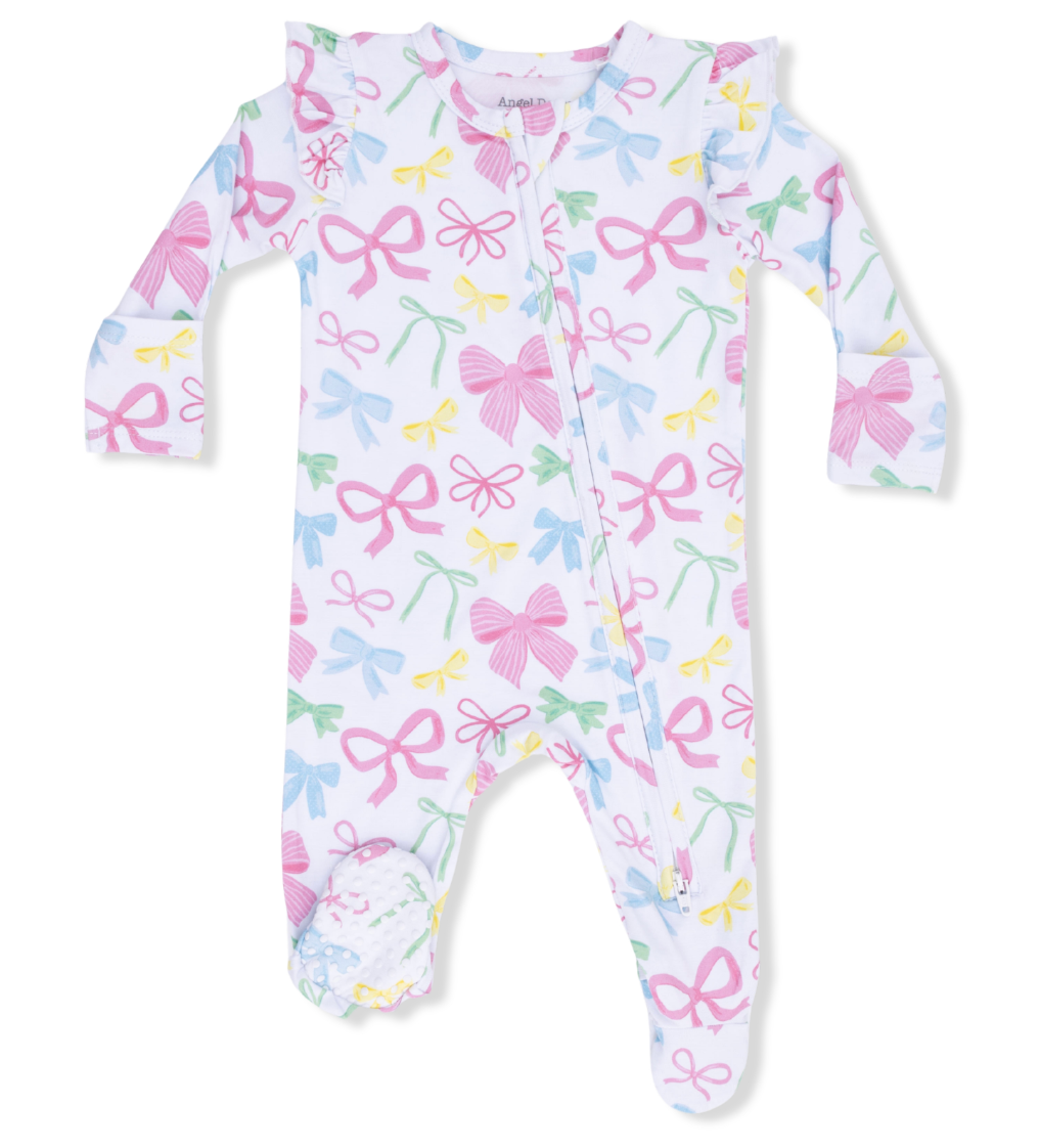 Sweet Bows - 2 Way Ruffle Sleeve Zipper Footie