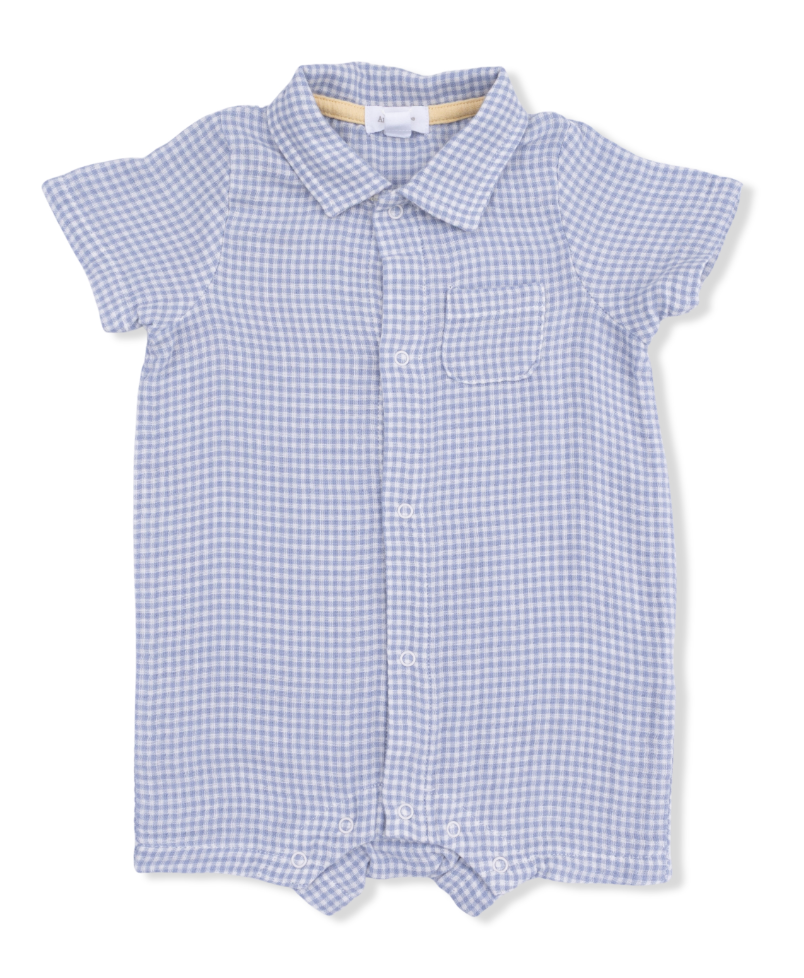 Micro Gingham Blue Blizzard - Polo Shortie