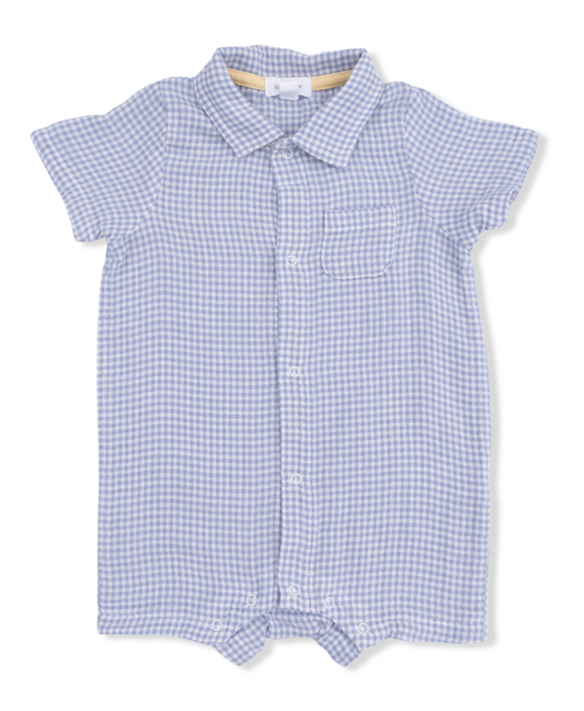 Micro Gingham Blue Blizzard - Polo Shortie
