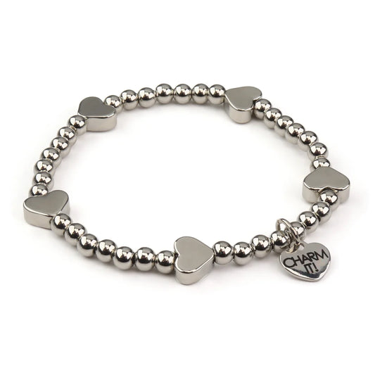 Classic Silver Heart Stretch Bead Bracelet