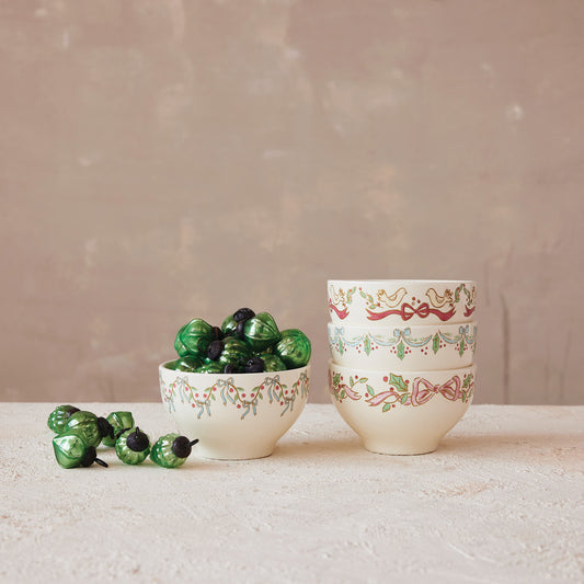 Bowl with Bows. - 4-1/2" Round x 2-3/4"H Stoneware