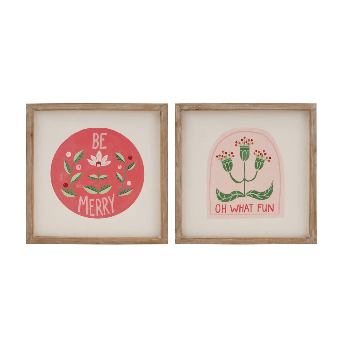 Wood & MDF Framed Wall Decor with Holiday Botanicals & Saying, 2 Styles ©