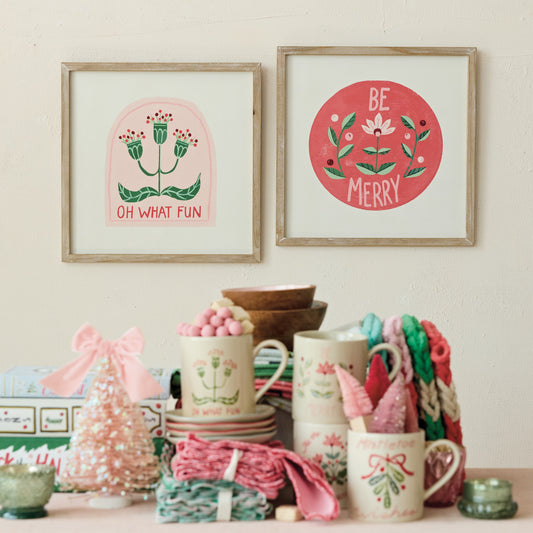 Wood & MDF Framed Wall Decor with Holiday Botanicals & Saying, 2 Styles ©