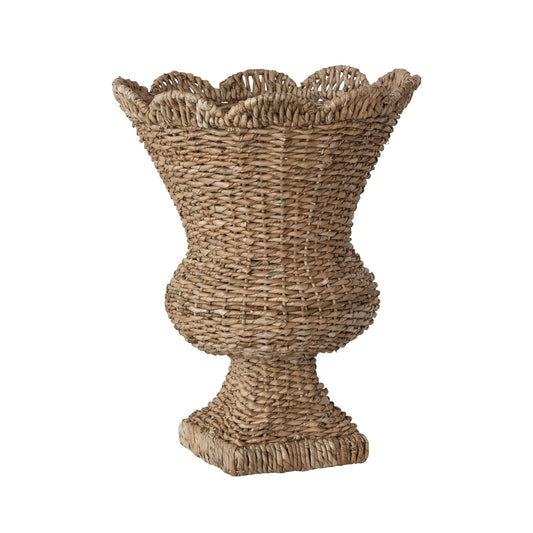 Hand-Woven Rattan Scalloped Urn, Natural
