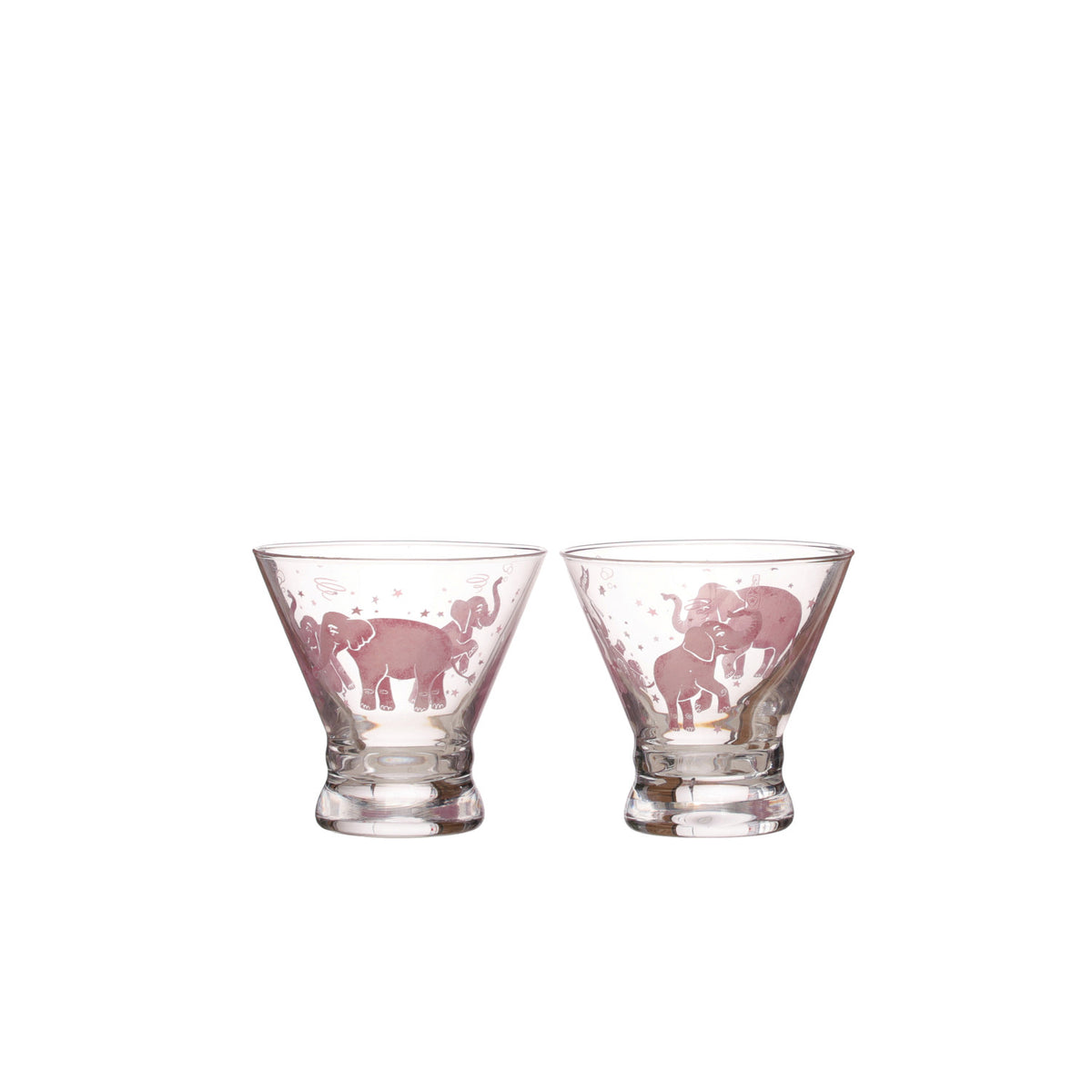 6 oz. Stemless Martini Glass with Pink Elephants each