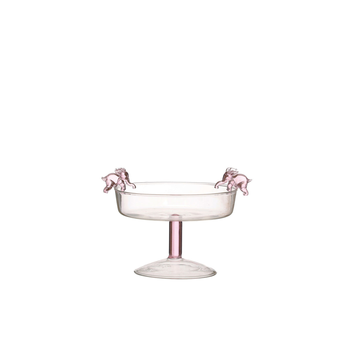 Glass Pedestal Bowl with 3D Pink Elephants