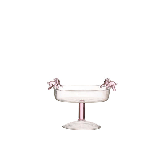 Glass Pedestal Bowl with 3D Pink Elephants