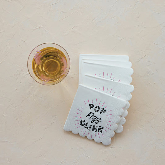 "Pop Fizz Clink" Paper Scalloped Napkins  (Contains 50 Folded Pieces) ©