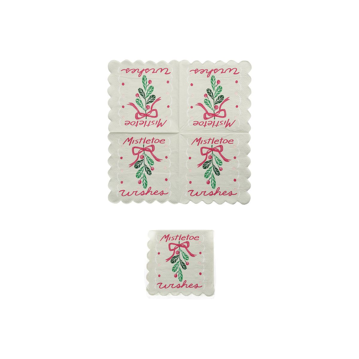 "Mistletoe Wishes" (Paper Scalloped Napkins Contains 50 Folded Pieces) ©