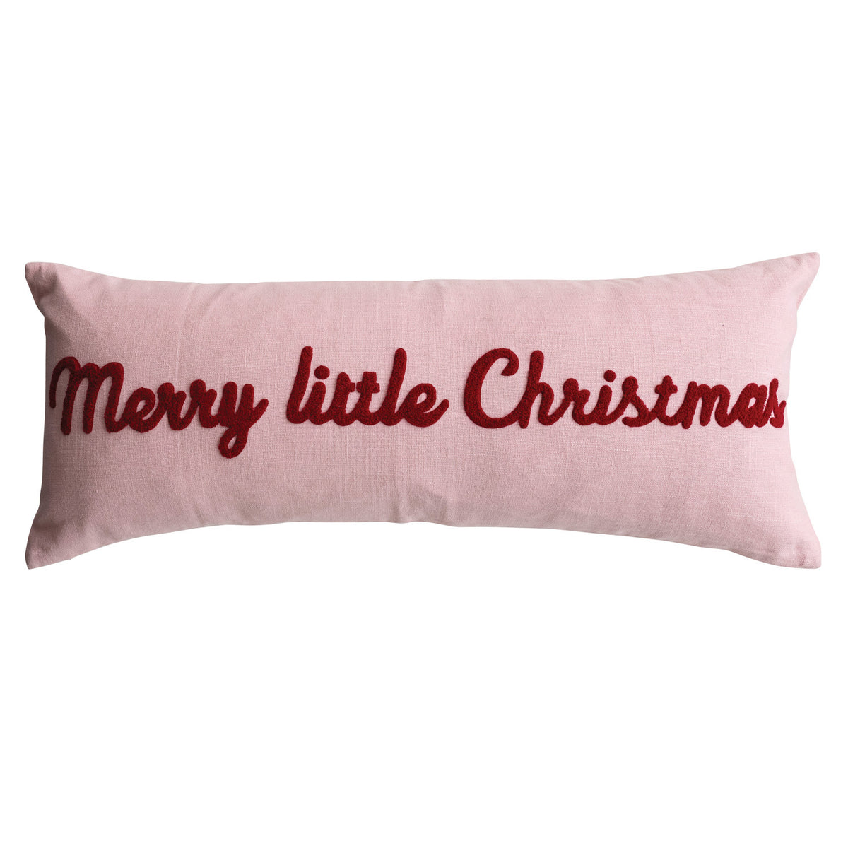 Cotton Slub Lumbar Pillow with Tufted "Merry little Christmas"