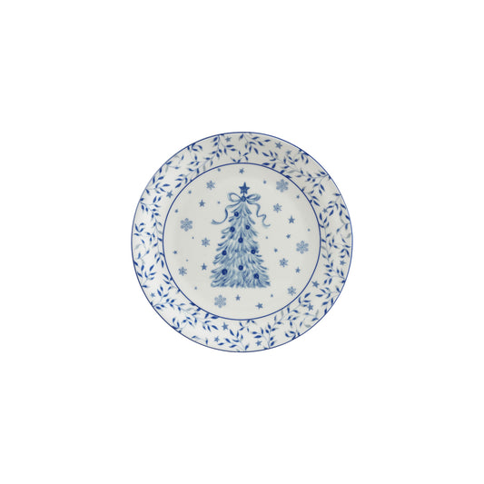 Stoneware Plate with Tree, White & Blue
