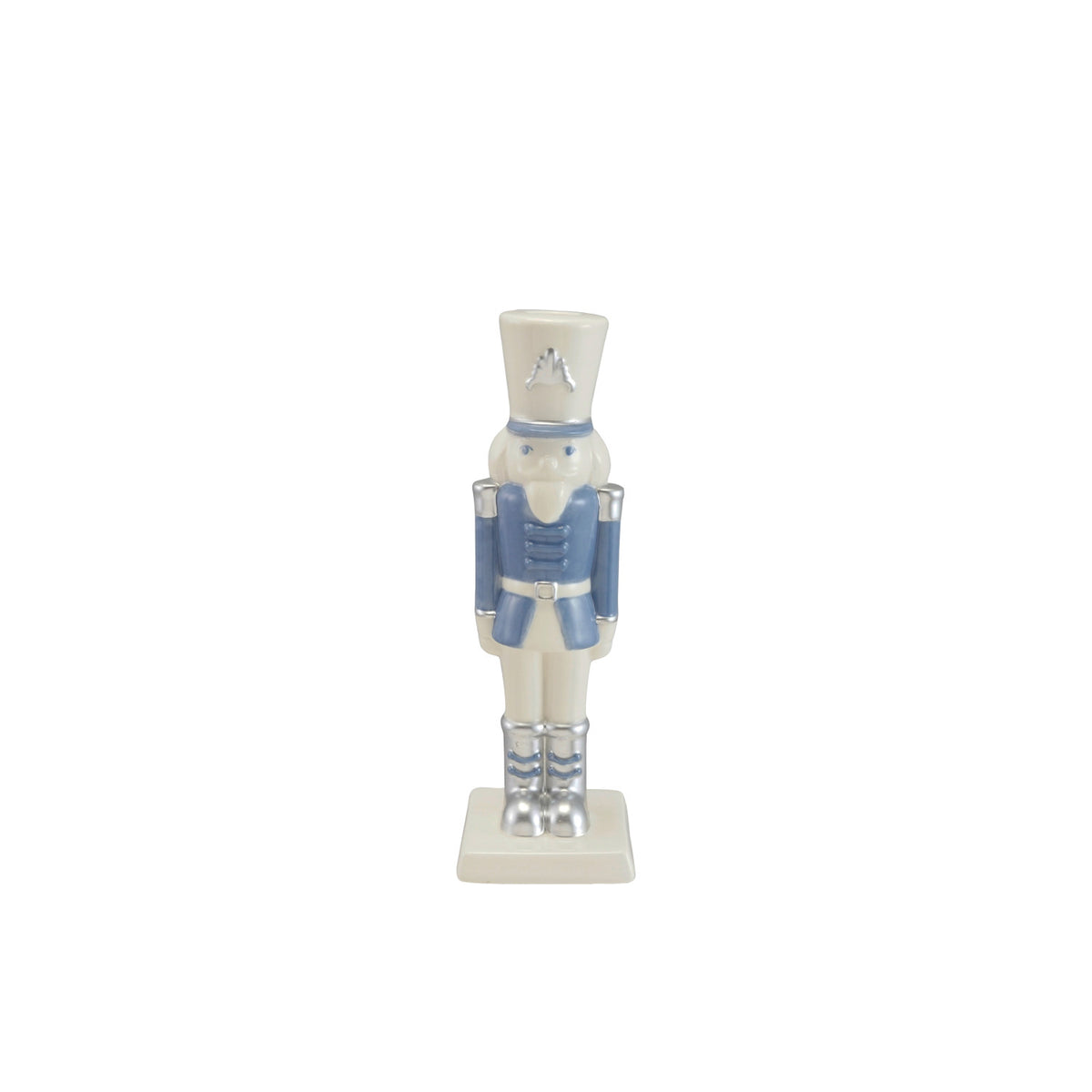 Nutcracker Shaped Taper Holder with Silver Electroplating, White & Blue - EACH