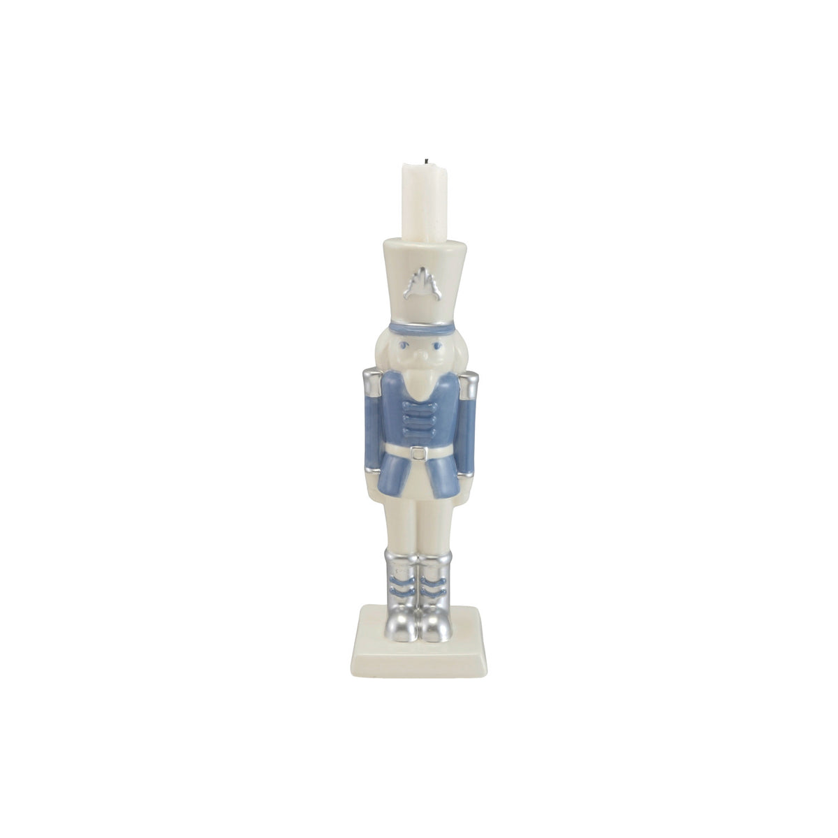 Nutcracker Shaped Taper Holder with Silver Electroplating, White & Blue - EACH