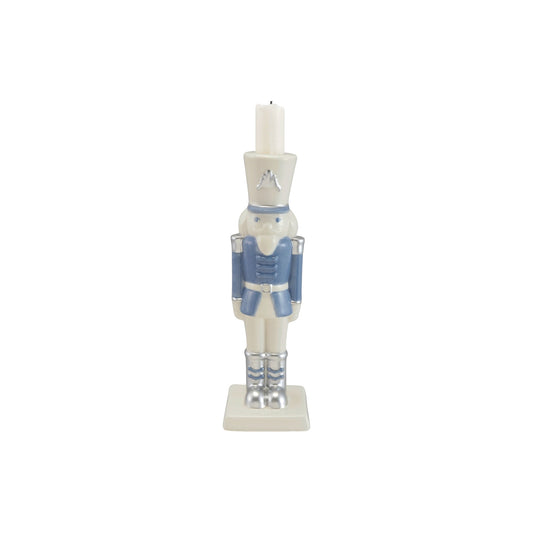 Nutcracker Shaped Taper Holder with Silver Electroplating, White & Blue - EACH
