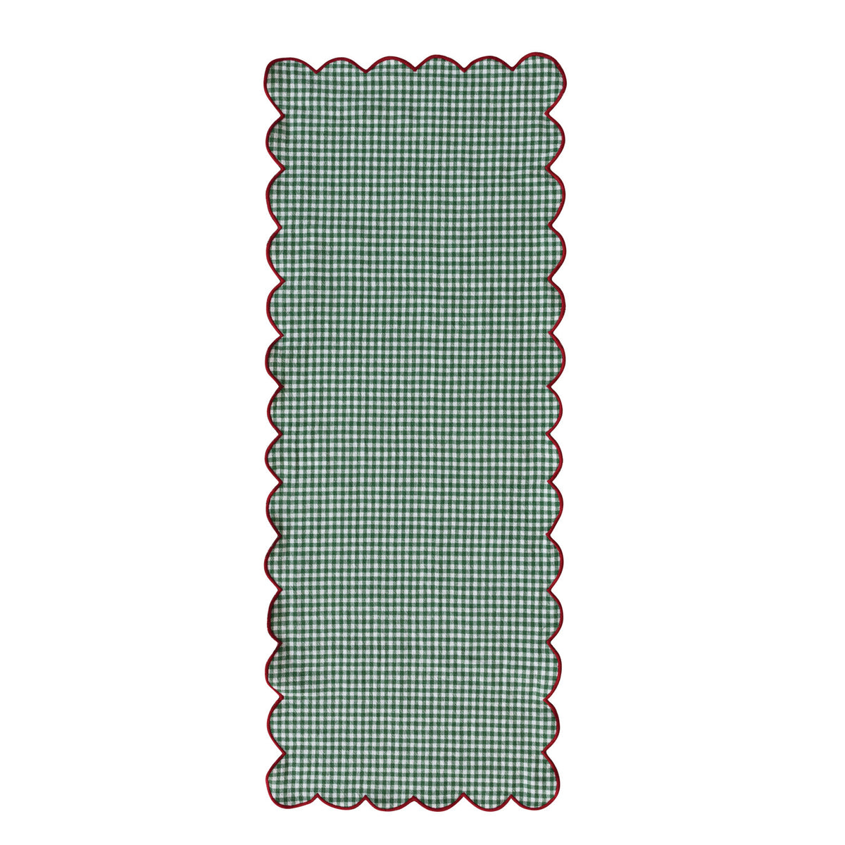 Woven Cotton Scalloped Two-Sided Table Runner with Stitched Edge, Roll Tied with Cotton Tape