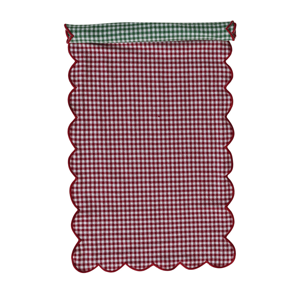 Woven Cotton Scalloped Two-Sided Table Runner with Stitched Edge, Roll Tied with Cotton Tape