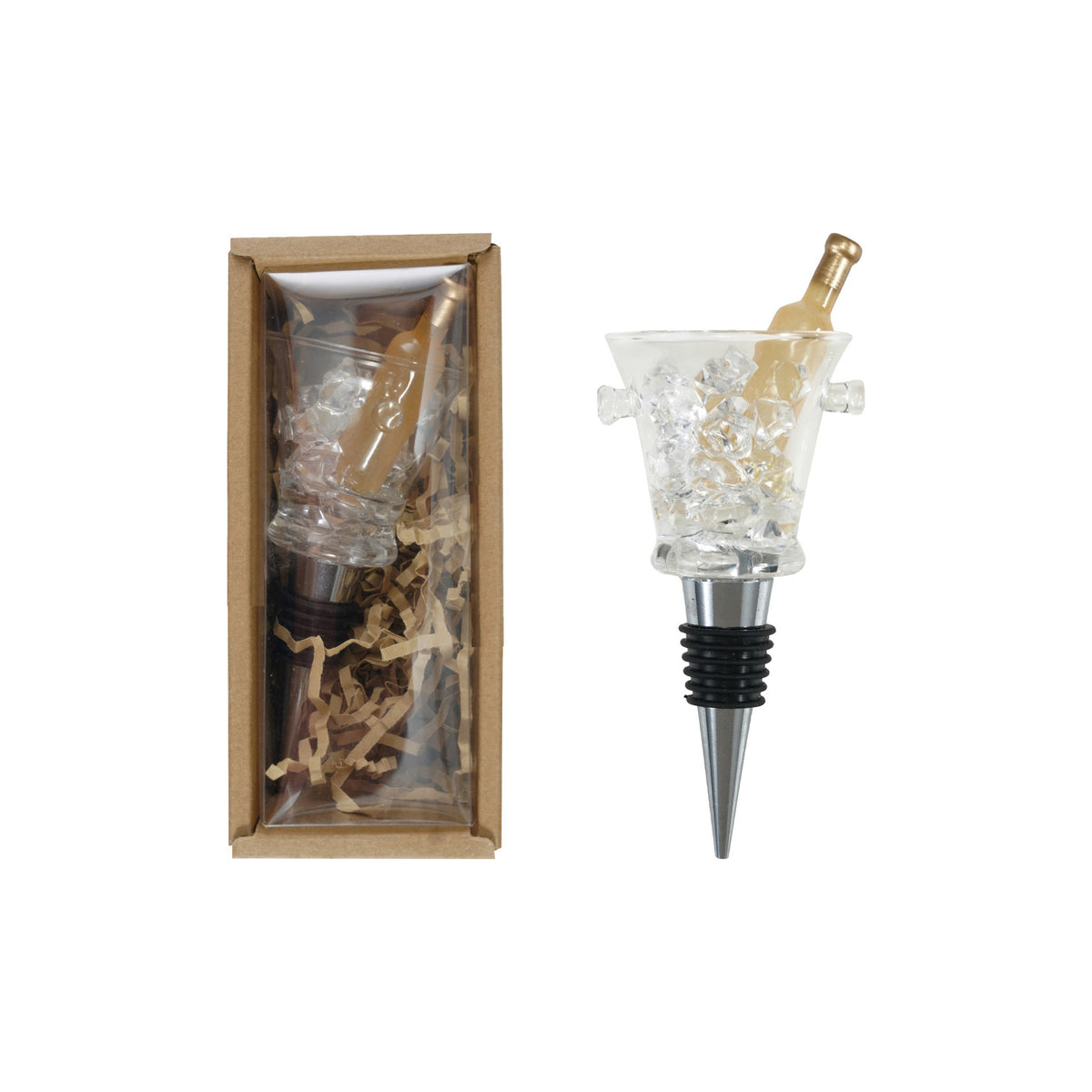 Bottle Stopper with Glass Champagne Bucket & Bottle - Zinc Alloy
