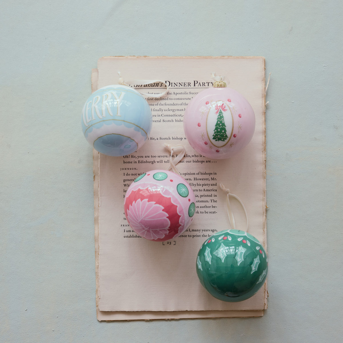 Decoupage Ball Ornament with Holiday Image/Word, 4 Styles ©