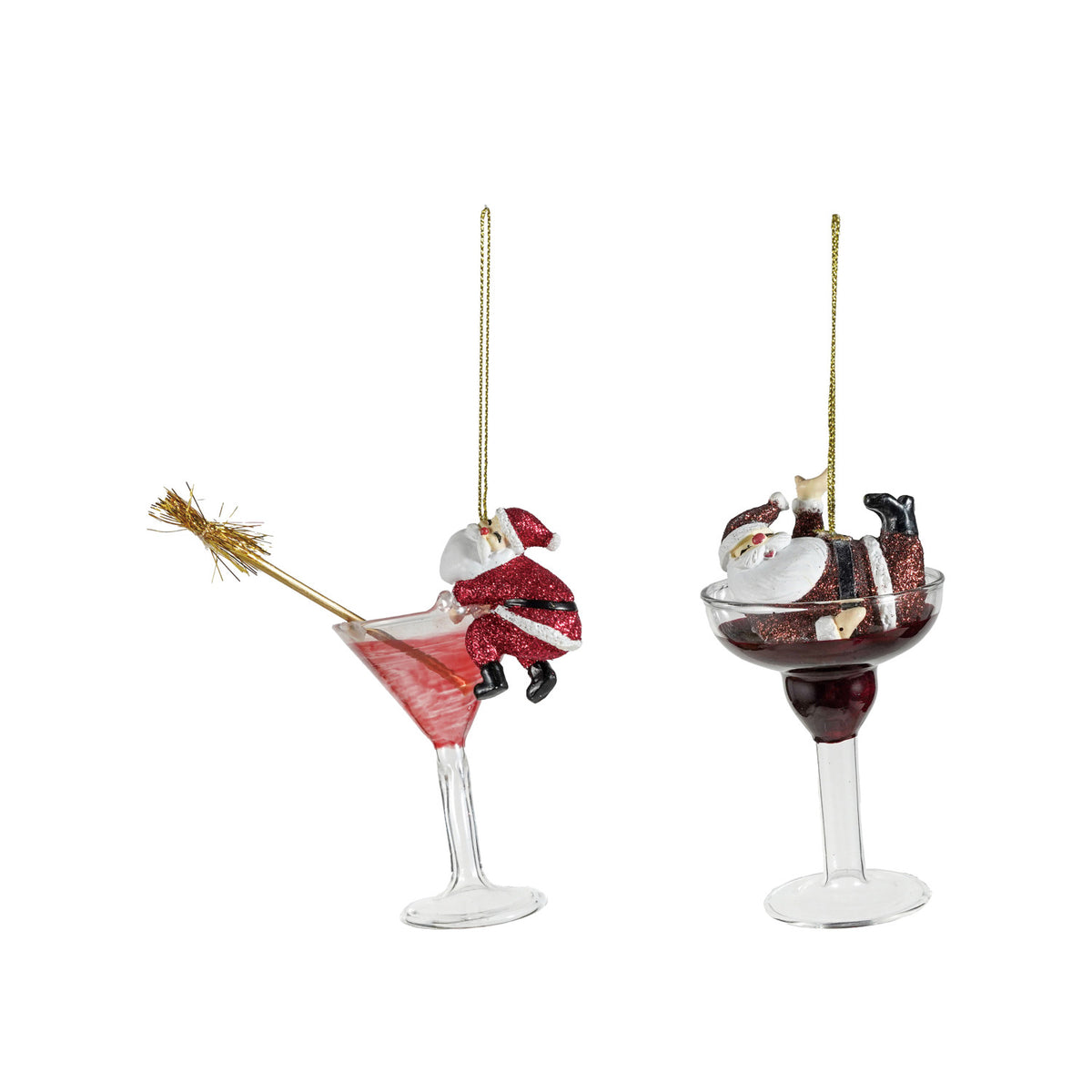 Glass Cocktail Ornament with Tipsy Santa, 2 Styles (price each)