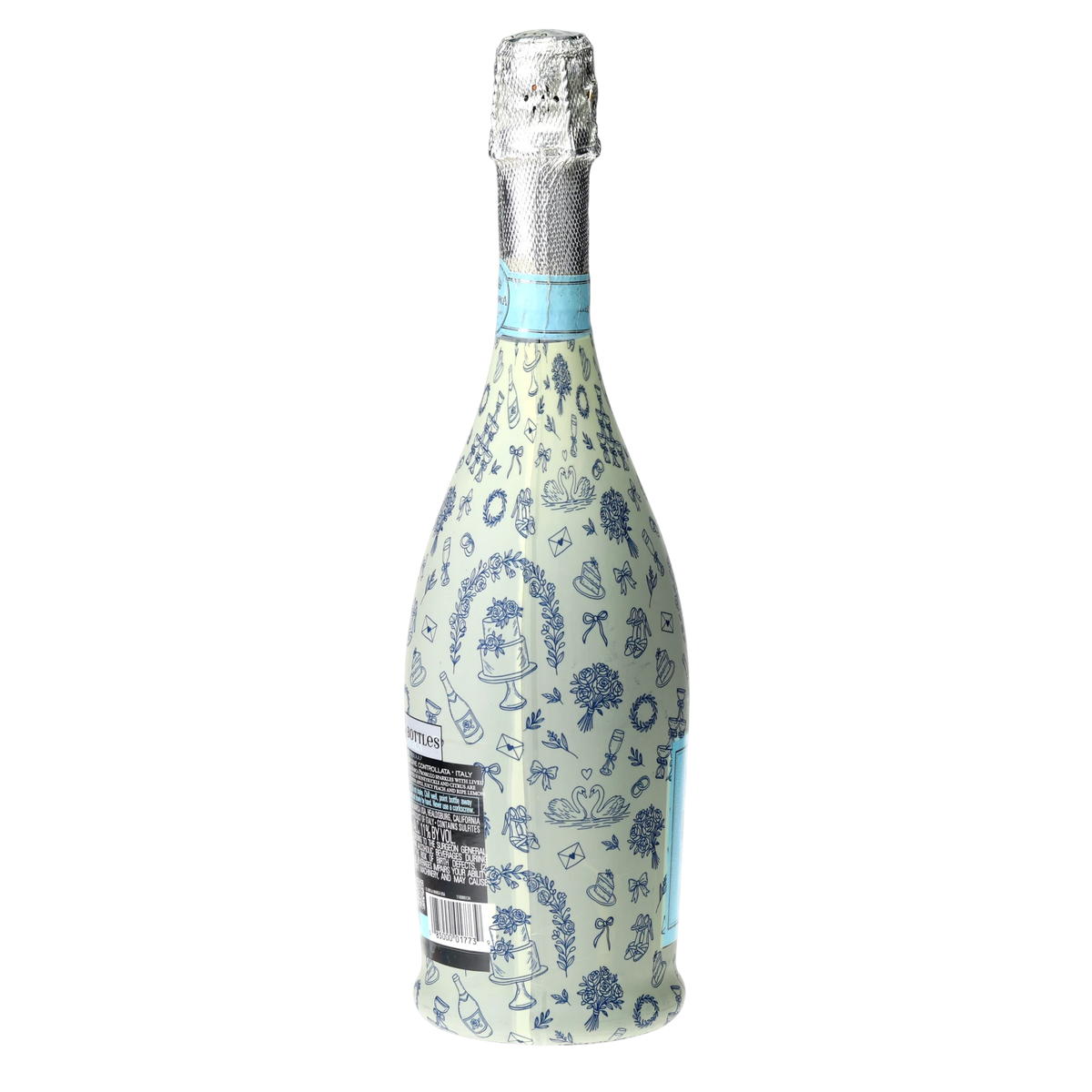 Blue Wedding Toile Prosecco Bottle Wrap