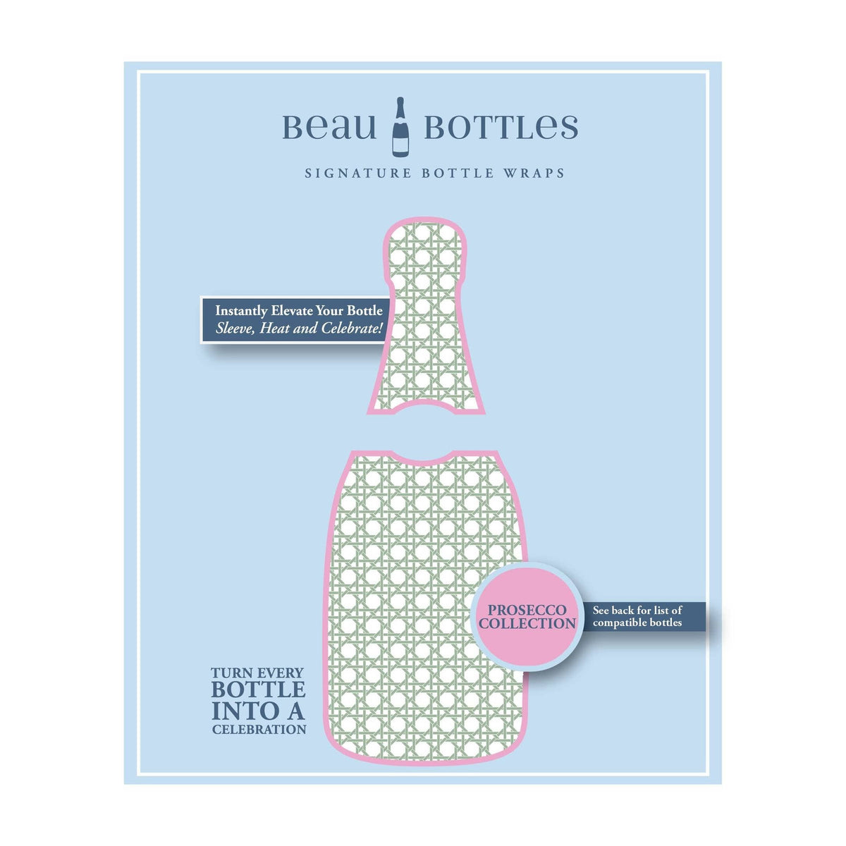 Sage & White Cane Prosecco Bottle Wrap