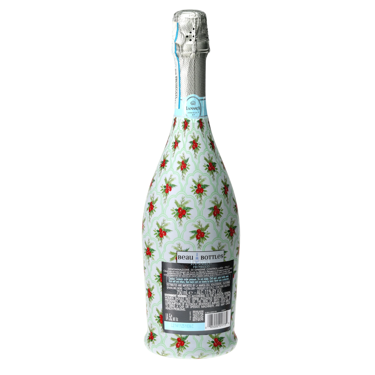 Limited Edition Scalloped Christmas Berries Prosecco Bottle Wrap