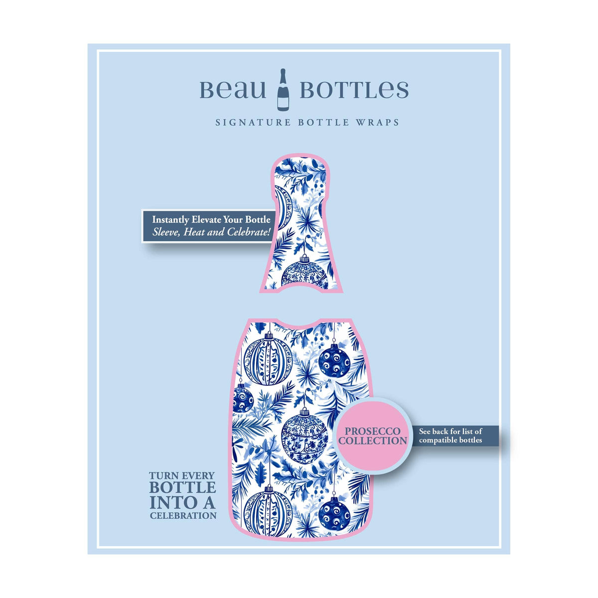 Limited Edition Blue & White Ornament Prosecco Bottle Wrap