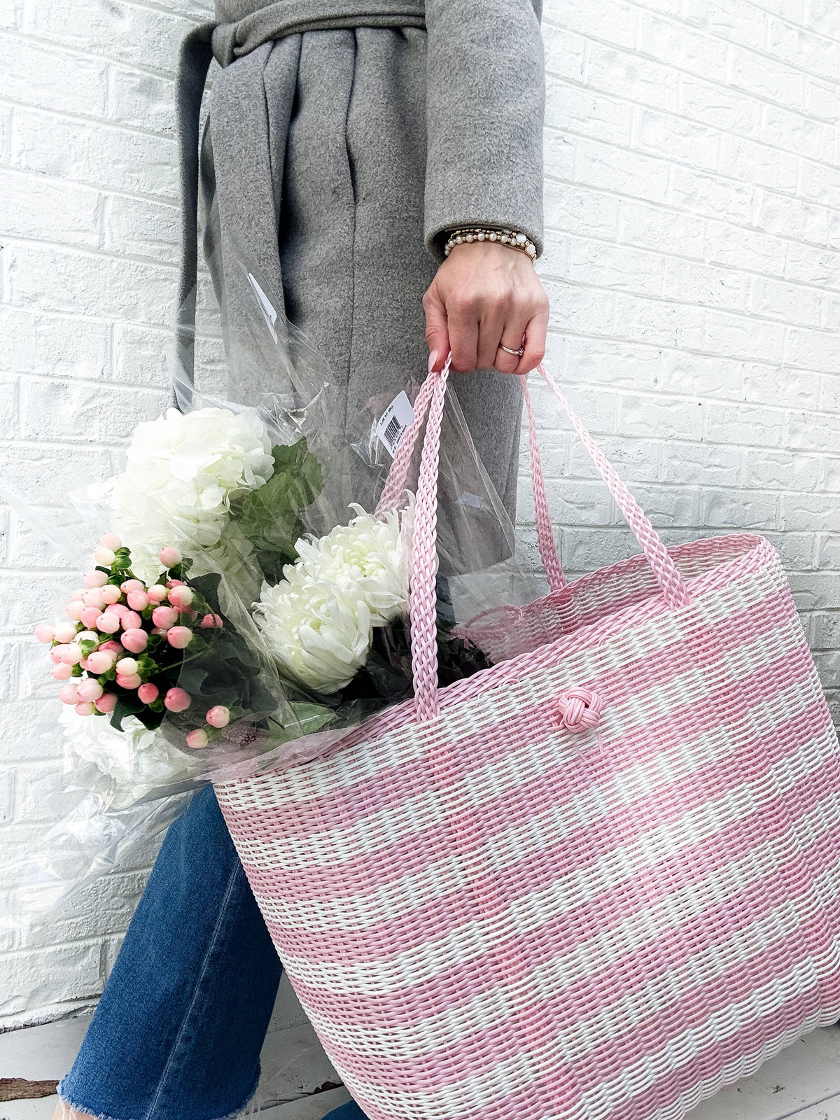 Medium | Lined Paper Stripe in Baby Pink / White