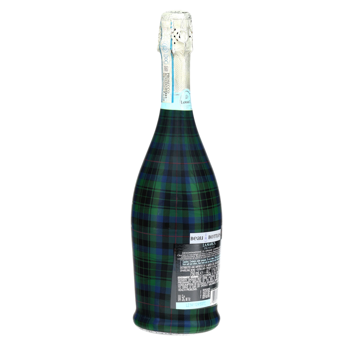 Blue & Green Christmas Tartan Prosecco Bottle Wrap