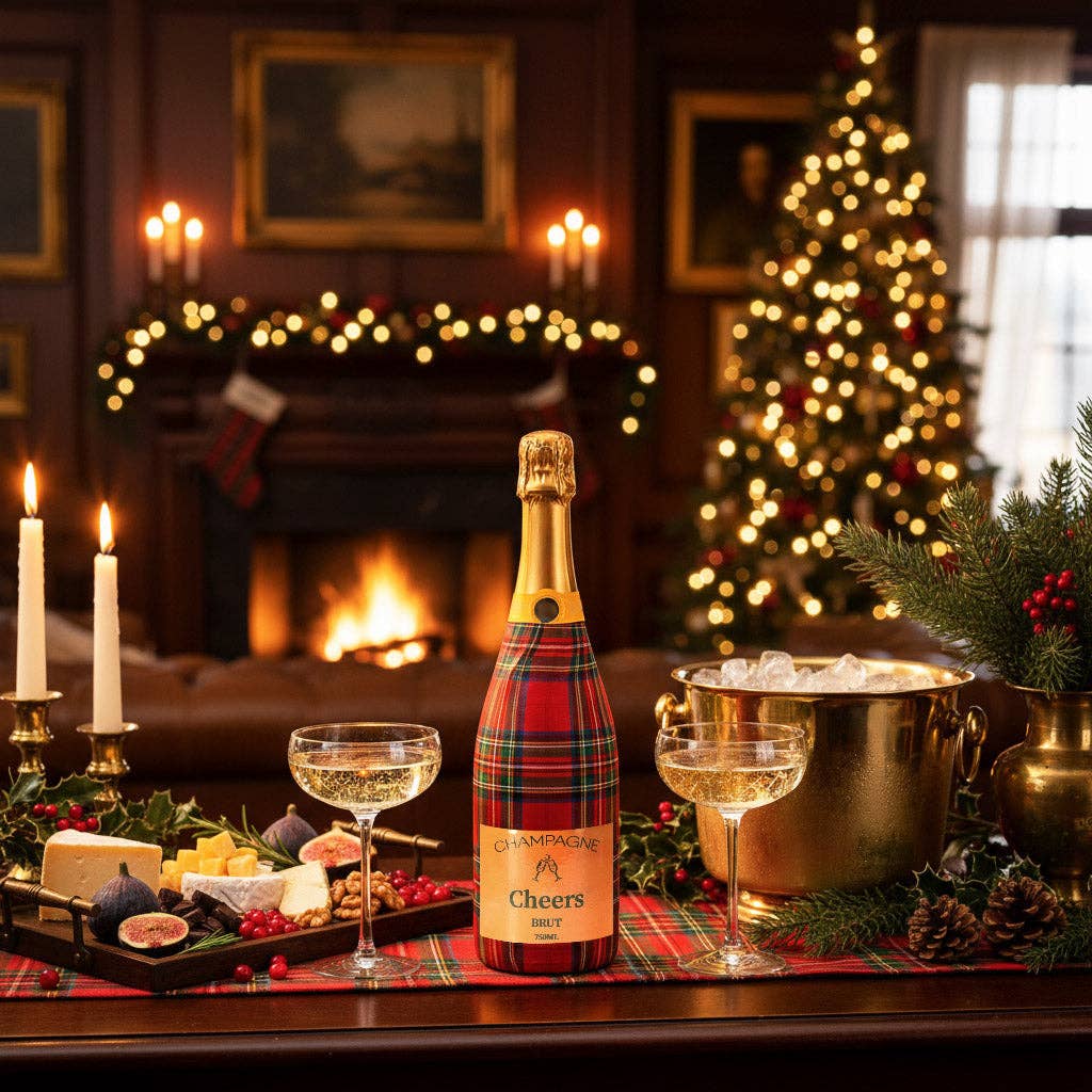 Red & Green Christmas Tartan Champagne Bottle Wrap