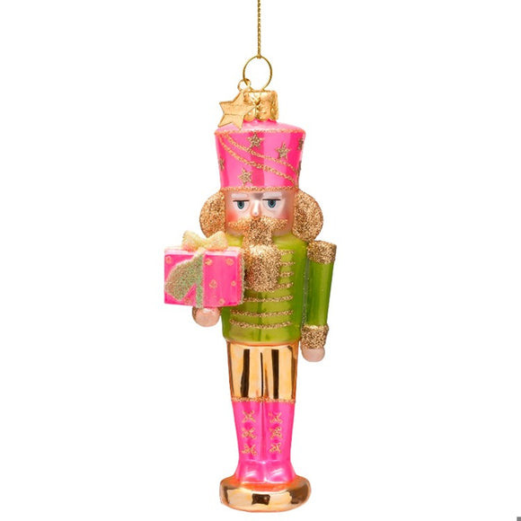 Ornament glass pink/green nutcracker
